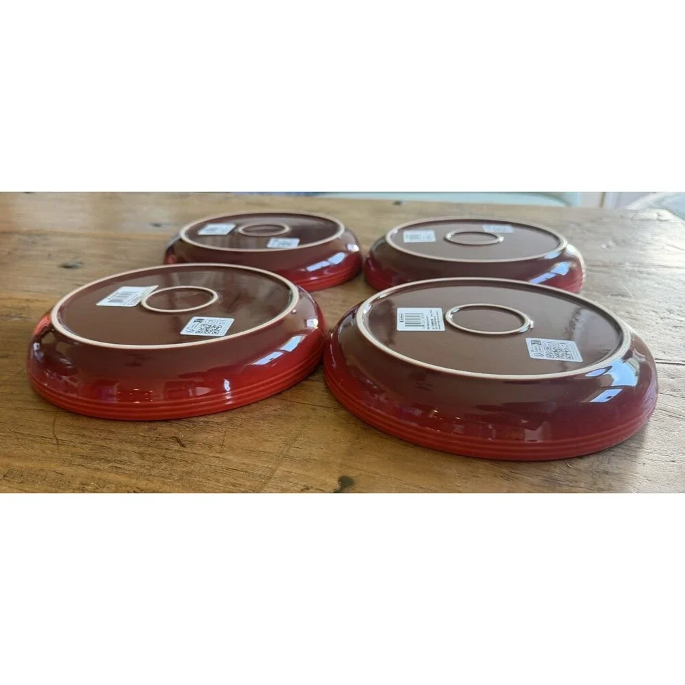 Le Creuset Stoneware Set of 4 8.5 " 1 qt San Francisco Pasta Bowls Cerise NEW - Picture 6 of 8